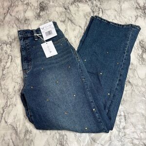 Jessica Simpson Zinnia Wide Leg Boyfriend Gold Studded denim jeans size 4 NWT